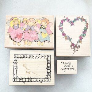 Wooden Scrapbooking Heart Stamps- 4 Stamps